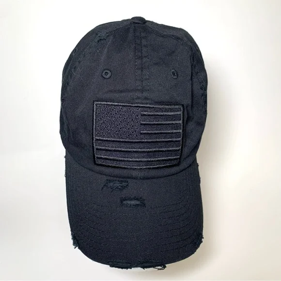 KBETHOS Black Distressed Baseball Cap with USA Flag Adjustable Strap Unisex - Picture 9 of 15